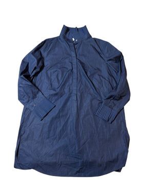 Akris Punto Blue Shirt Dress Pleated Collar Minimalist Luxury Tunic Dress